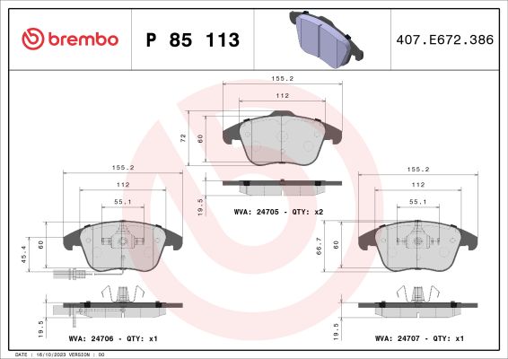 A.B.S. P 85 113 BREMBO Bremsbelagsatz, Scheibenbremse